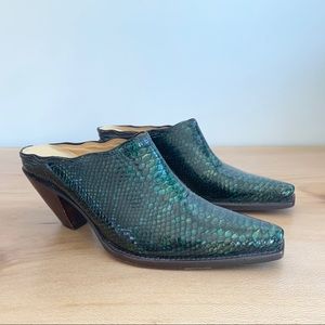 Charlie 1 Horse Green Leather Reptile Mule